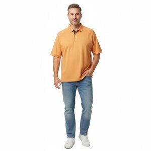 ORVIS Men's Orange Three-Button Placket Short-Sleeve Golf Polo Shirt Size Large